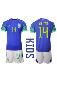 Fotbalové Dres Brazílie Eder Militao #14 Dětské Venkovní Oblečení MS 2022 Krátký Rukáv (+ trenýrky)